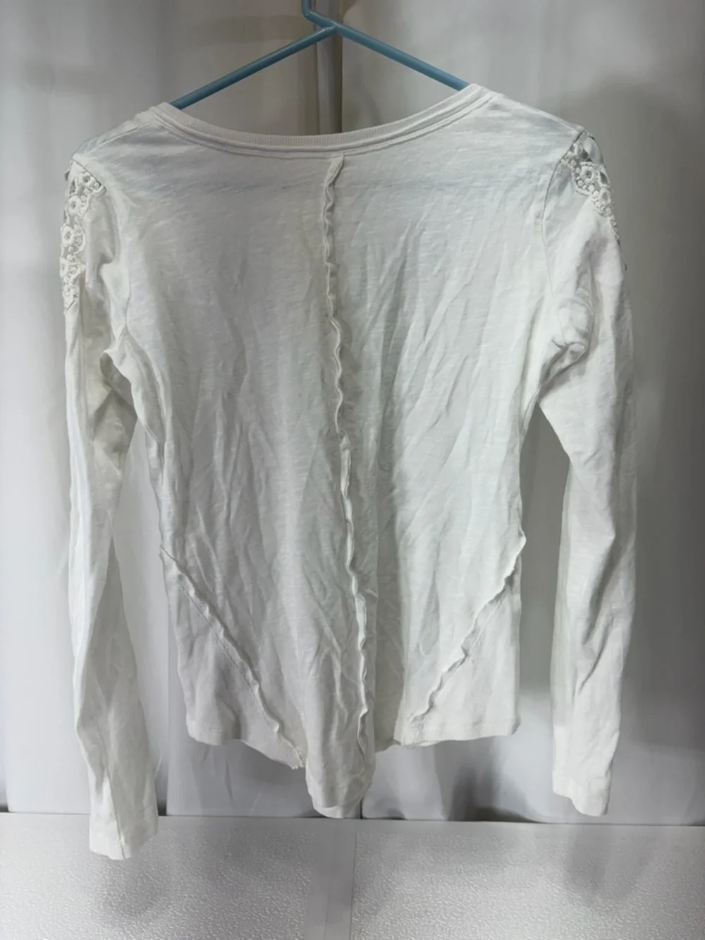 Free People Cream Lace-Trim Henley Long Sleeve Top 2968